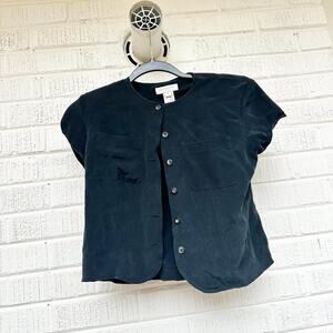 Vintage 90s Jones New York Petite Black Silk Blouse